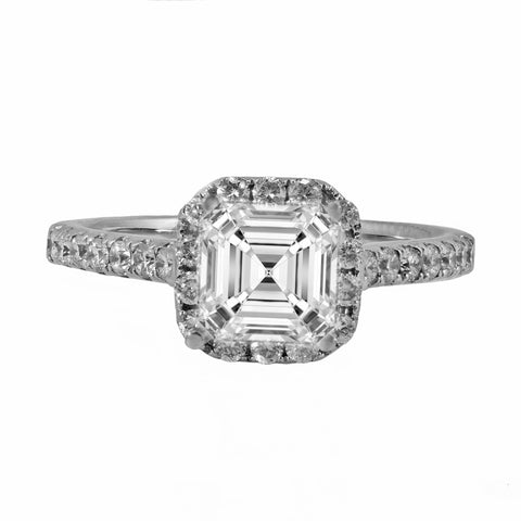 0.48ct Side Diamonds in 14K White Gold Asscher or Cushion Halo Semi Mount Ring