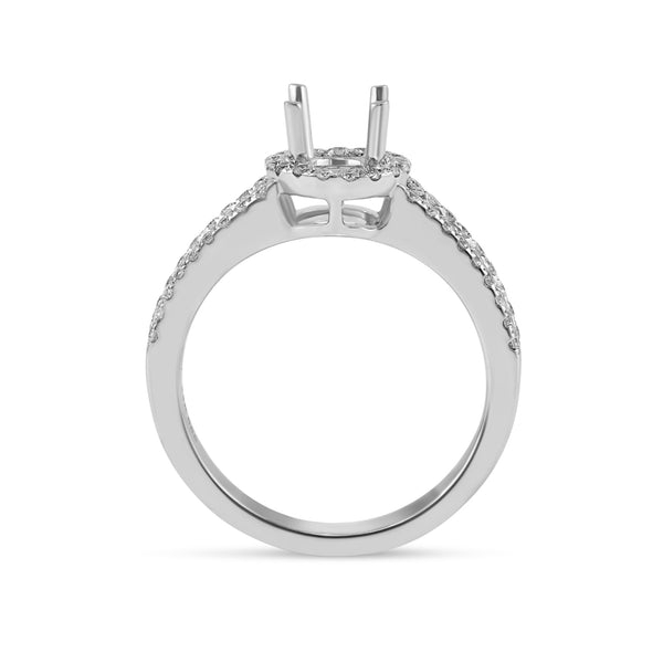 0.53ct Pavé Side Diamonds in 14K White Gold Semi-Mount Halo Ring