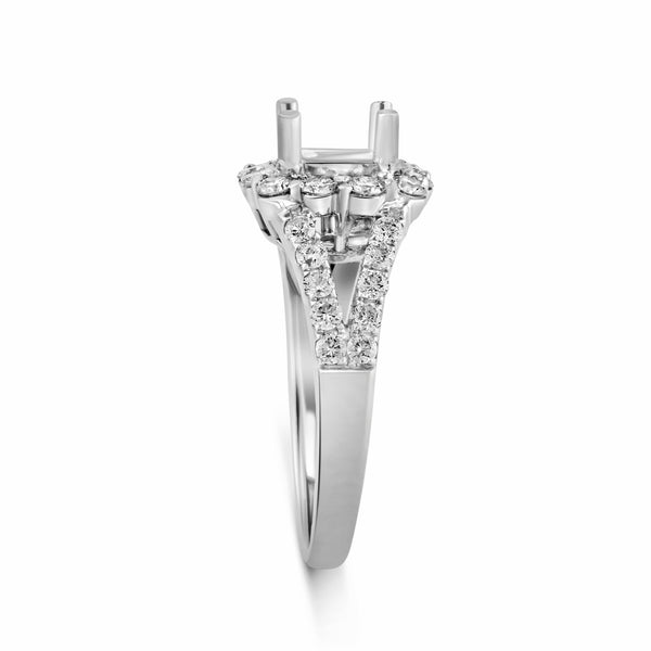 0.86ct Pavé Side Diamonds in 14K White Gold Semi-Mount Cushion Halo Ring