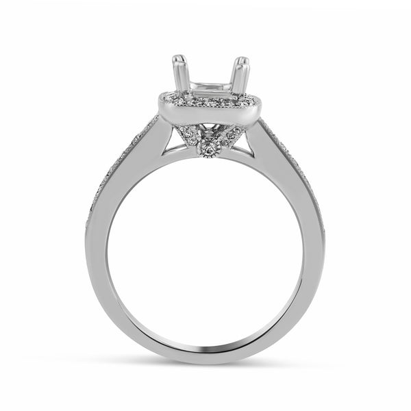 0.31ct Pavé Side Diamonds in 14K White Gold Semi-Mount Cushion Halo Ring