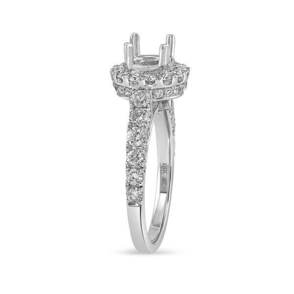 1.21ct Pavé Side Diamonds in 14K White Gold Semi-Mount Halo Ring