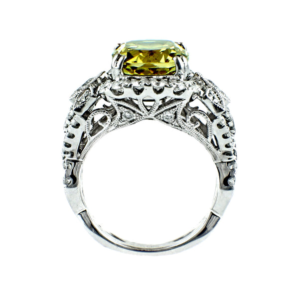 6.61tcw Cushion Cut  Golden Beryl & Diamonds in 14K White Gold Cocktail Anniversary Ring