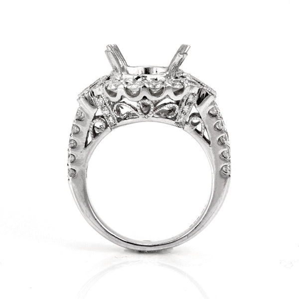 1.38ct Round & Marquise Side Diamonds in 14K White Gold Oval Halo Semi Mount Ring