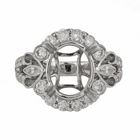 1.38ct Round & Marquise Side Diamonds in 14K White Gold Oval Halo Semi Mount Ring