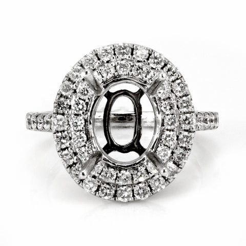 0.75ct Round Side Diamonds in 14K White Gold Oval Halo Semi Mount Ring