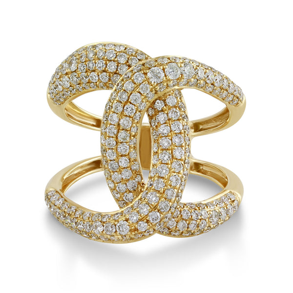 1.46ct Pavé Round Diamonds in 14K Gold Interlocking Loops Infinity Ring