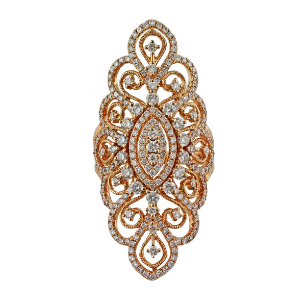 2.27ct Round Diamonds in 14kt Gold Filigree Lace Statement Ring