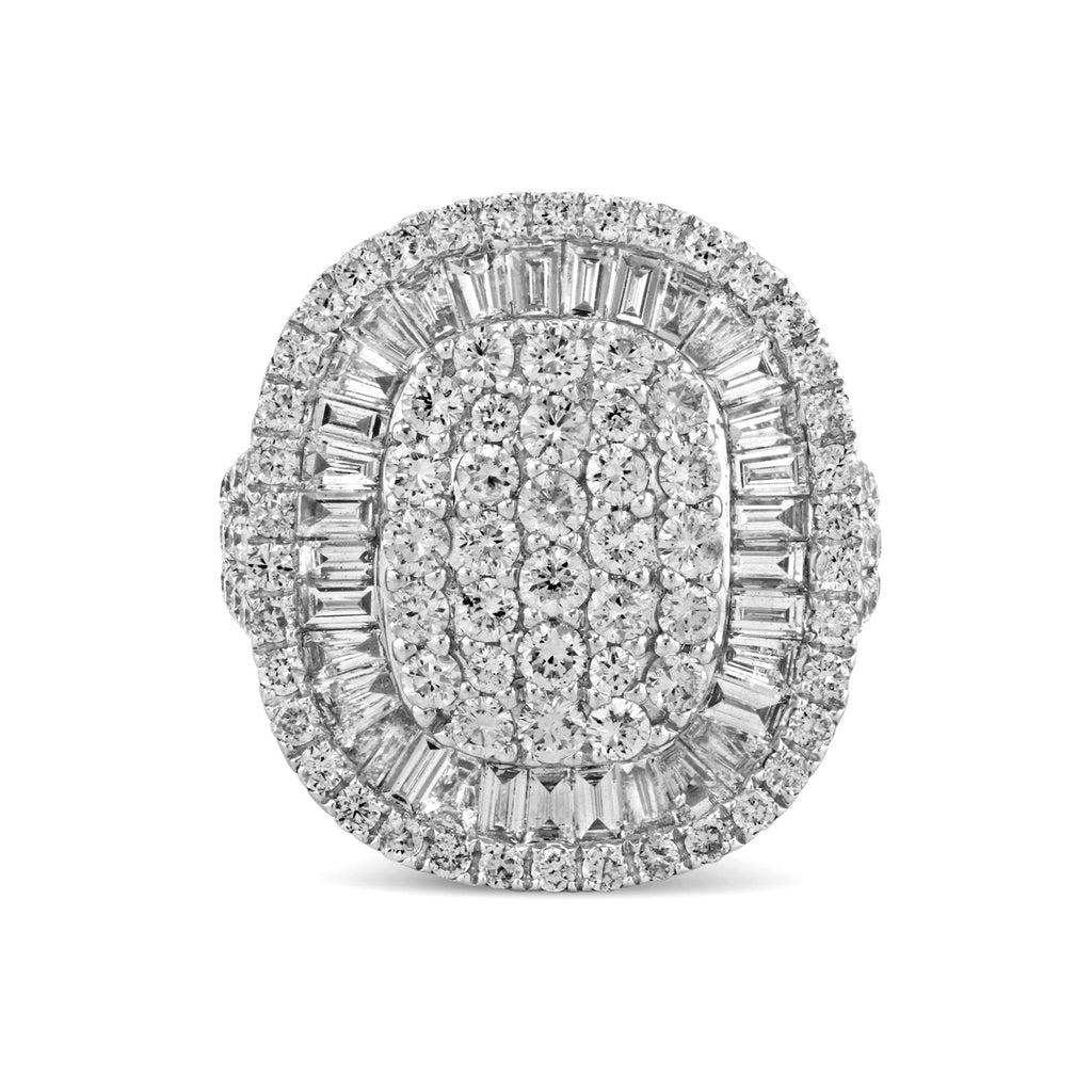 3.35tcw Baguette & Round Diamonds 14K White Gold Semi-Oval Cocktail Ring