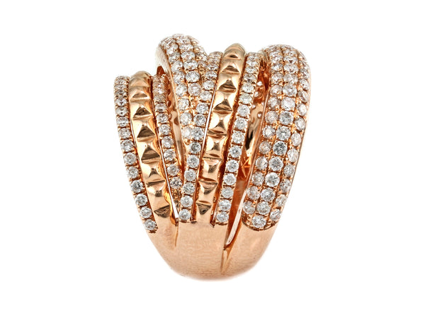 1.91ct Pavé Diamonds in 14K Gold Studs Overlapping Cluster Band Ring