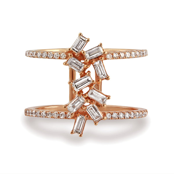 0.83ct Prong Pavé Baguette & Round  Diamonds in 14K Gold Statement Ring