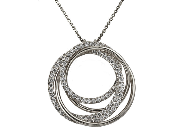 1.61ct Pave Round Diamonds in 14K Gold Bling Swirl Circle Charm Necklace