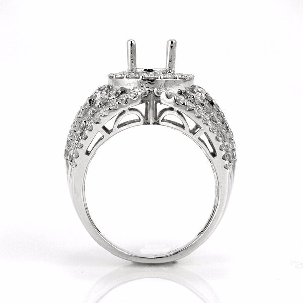 2.80ct Round Side Diamonds in 18K White Gold Oval Halo Semi Mount Ring