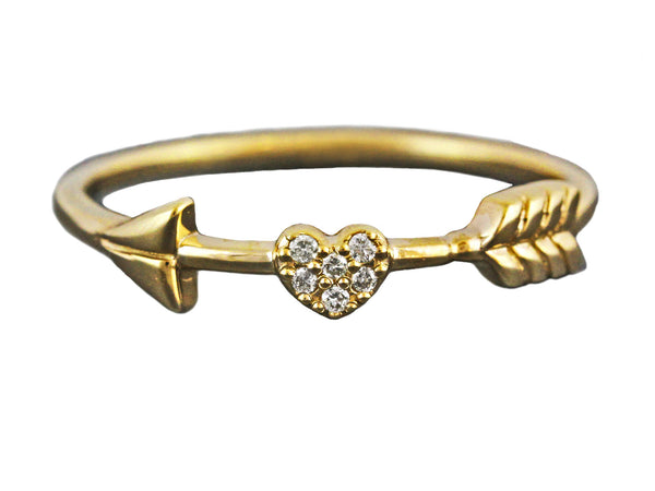 0.03ct Micro Pavé Diamonds in 14K Gold Heart & Arrow Petite Ring