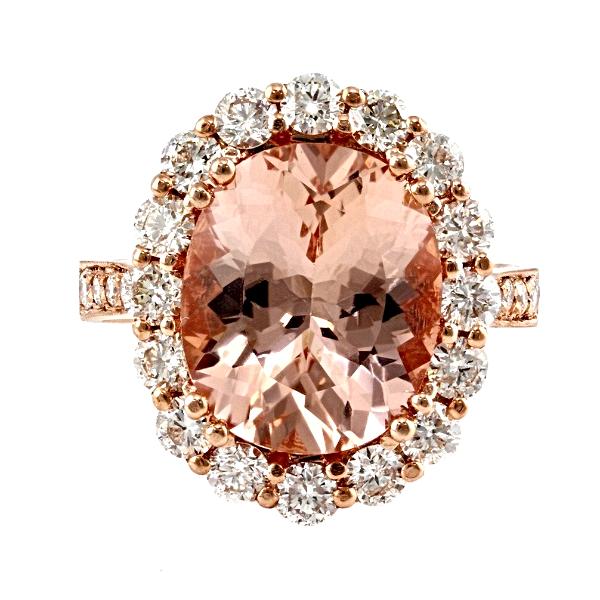 6.98tcw Oval Morganite & Diamonds in 14K Rose Gold Engagement Halo Ring