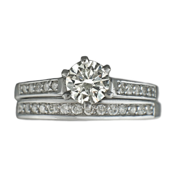 0.74ct VS1 Round Diamond 14K White Gold Wedding Engagement Ring Set - Size 7