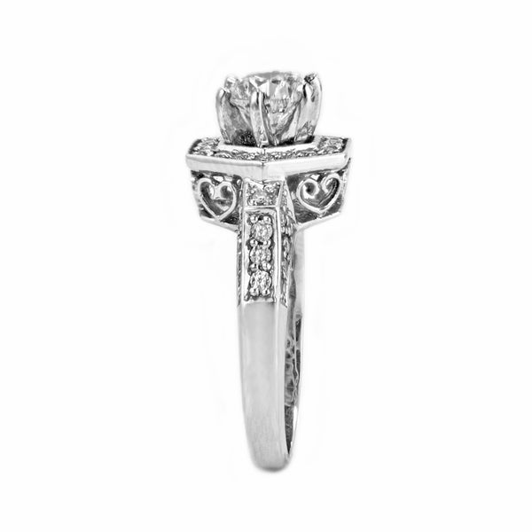 1.30ct Pavé Round Diamonds in 14K White Gold Octagon Engagement Ring