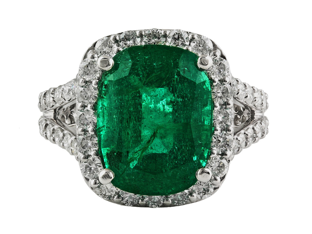 9.06tcw Zambian Emerald & Diamonds in 14K White Gold Anniversary Ring