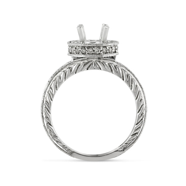 0.40ct Pavé Side Diamonds in 14K White Gold Semi-Mount Milgrain Halo Ring