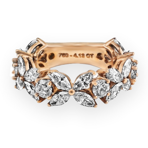 4.13ct Floating Marquise & Round Diamonds in 18K Gold Floral Ring