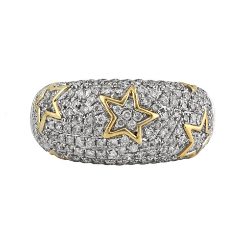 1.12ct Pave Round Diamond with in 14K Gold Starry Domed Band Ring