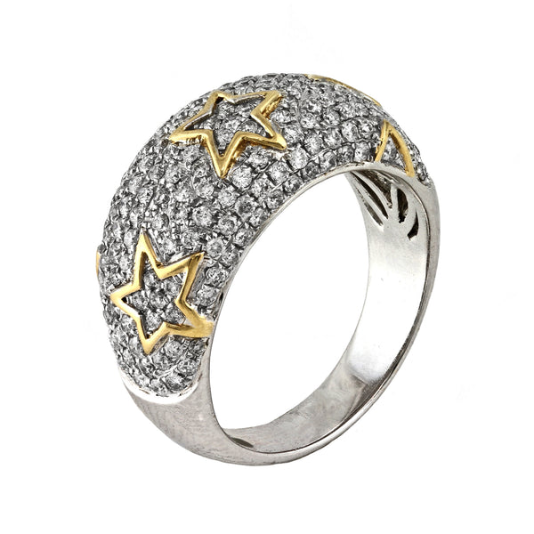 1.12ct Pave Round Diamond with in 14K Gold Starry Domed Band Ring