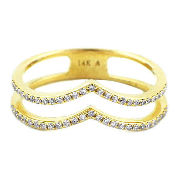 0.16ct Pavé Diamonds in 14K Gold Double Chevron Spike Band Ring