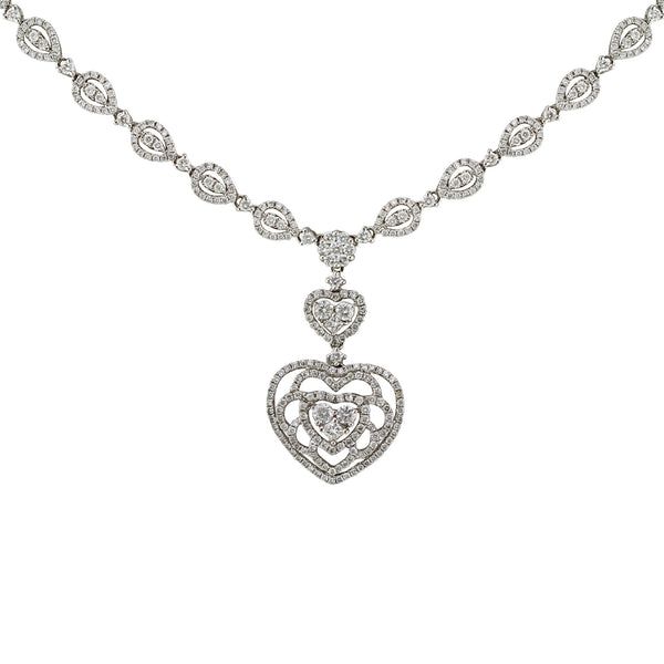 3.55tcw Round Diamonds in 14K White Gold Flower Heart Pendant Necklace 17"