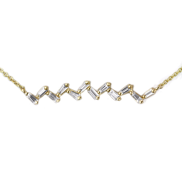 0.39ct Baguette Diamonds in 14K Gold Zig-Zag Bar Pendant Necklace