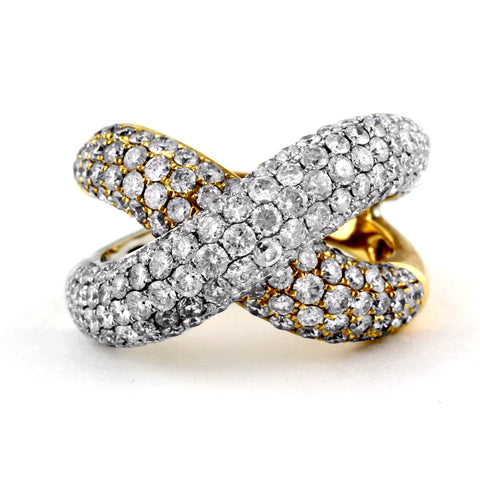 3.5ct Pavé Diamond 14K Two-Toned Gold Overlapping Criss-Cross Motif Ring