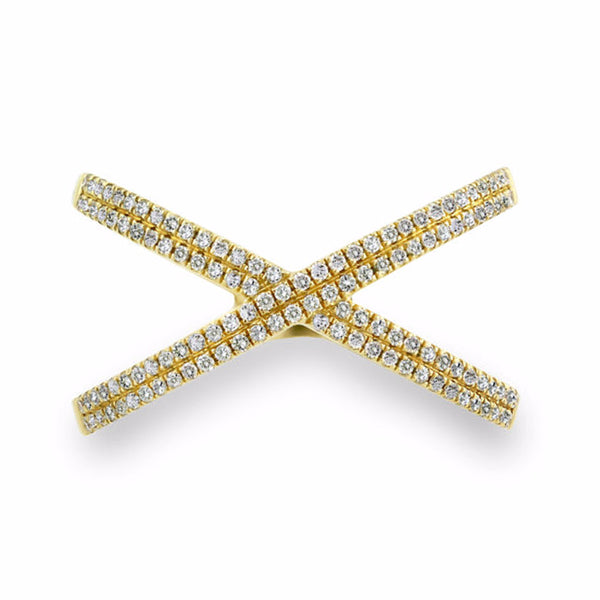 0.28ct Micro Pave' Diamond in 14K Gold X Ring
