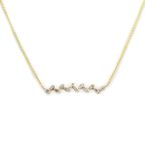 0.39ct Baguette Diamonds in 14K Gold Zig-Zag Bar Pendant Necklace