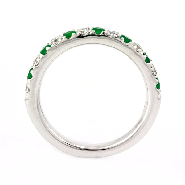 0.60tcw Pavé Round Emerald & Diamond in 14K White Gold Half Eternity Band