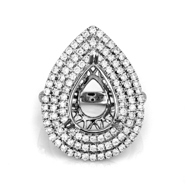 1.58ct Pear Side Diamonds in 14K White Gold Halo Semi Mount Ring
