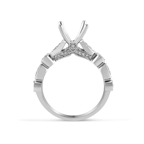 0.66ct Pavé Side Diamonds in 14K White Gold Semi-Mount Solitaire Ring