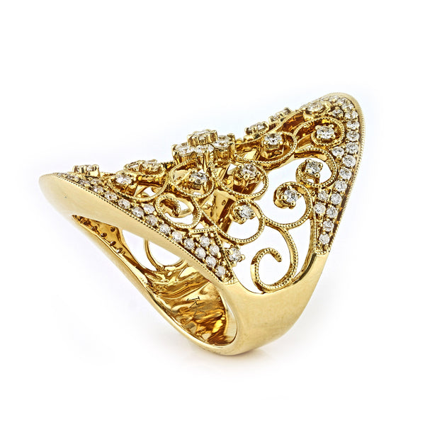 1.35ct Round Diamonds in 14K Gold Filigree Victorian Design Ring