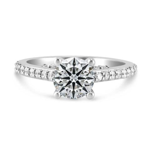 0.68ct Pavé Side Diamonds in 14K White Gold Semi-Mount Solitaire Ring