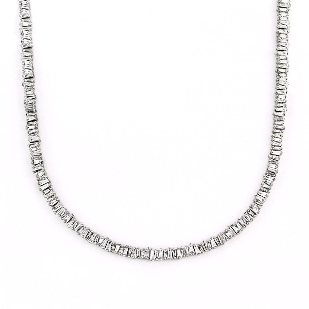 5.89tcw Tapered Baguette Diamonds in 14K White Gold Choker Necklace 14"
