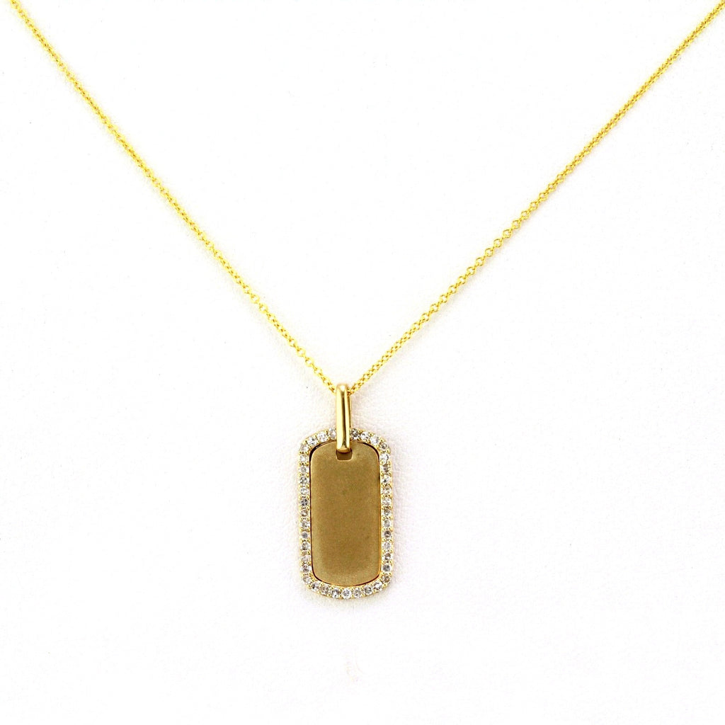 0.18ct Halo Pavé Diamonds in 14K Gold Dog Tag Pendant Necklace - 17mm