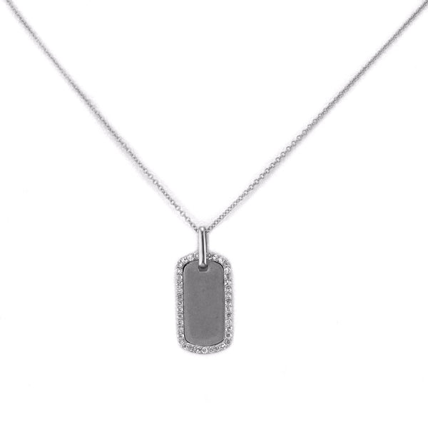 0.18ct Halo Pavé Diamonds in 14K Gold Dog Tag Pendant Necklace - 17mm