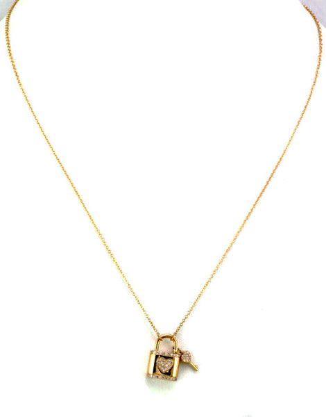 0.18ct Pavé Diamonds in 14K Yellow Gold Padlock & Key Pendant Necklace