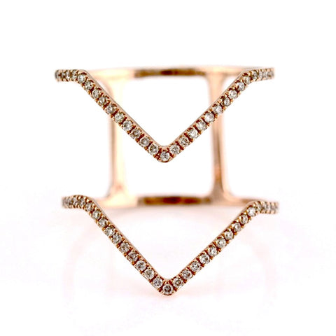 0.24ct Pavé Diamond in 14K Gold Double Chevron Band Ring