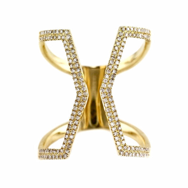 0.33ct Pavé Diamond in 14K Gold Chevron Cuff Band Ring