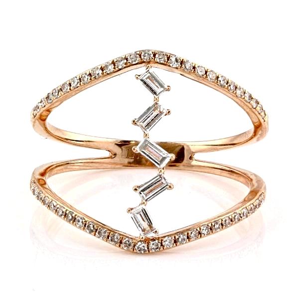 0.33ct Diamonds in 14K Gold Floating Baguette ZigZag Bar Ring
