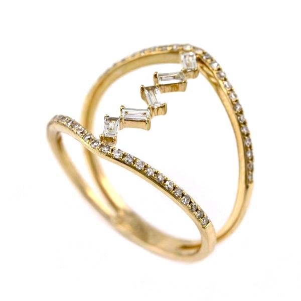 0.33ct Diamonds in 14K Gold Floating Baguette ZigZag Bar Ring