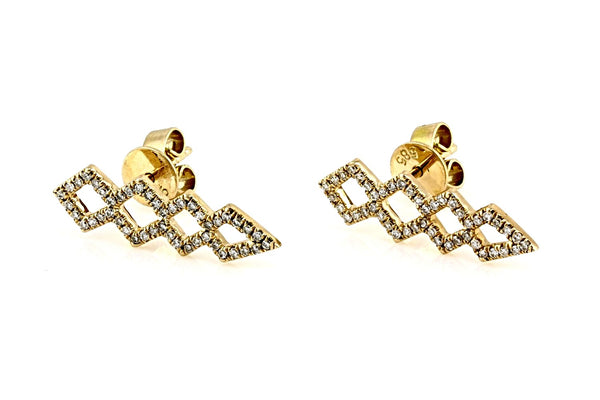 0.23ct Pavé Round Diamonds in 14K Gold Double Geometric Spike Stud Earrings