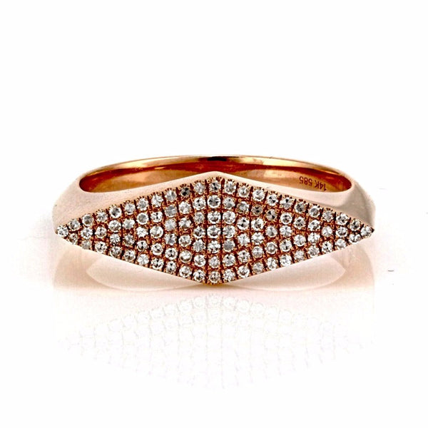 0.25ct Pavé Diamond in 14K Gold Rhombus Geometric Shape Signet Ring