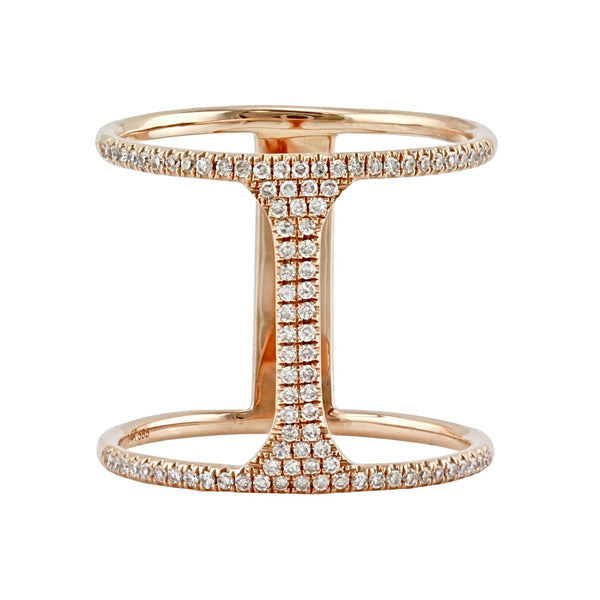 0.27ct Pavé Round Diamonds in 14K Gold Bar Double Band Ring