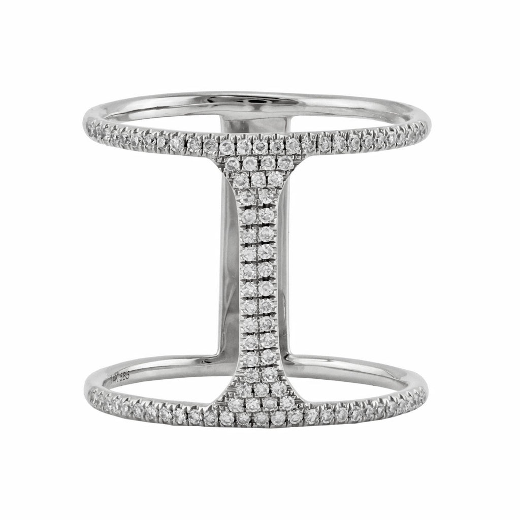 0.27ct Pavé Round Diamonds in 14K Gold Bar Double Band Ring