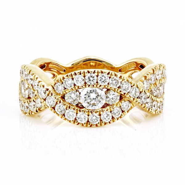 1.35ct Channel-Pavé Diamonds in 14K Gold Braided Half Eternity Band Ring