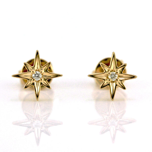 0.03ct Pavé Round Diamond in 14K Gold Mini North Star Stud Earrings